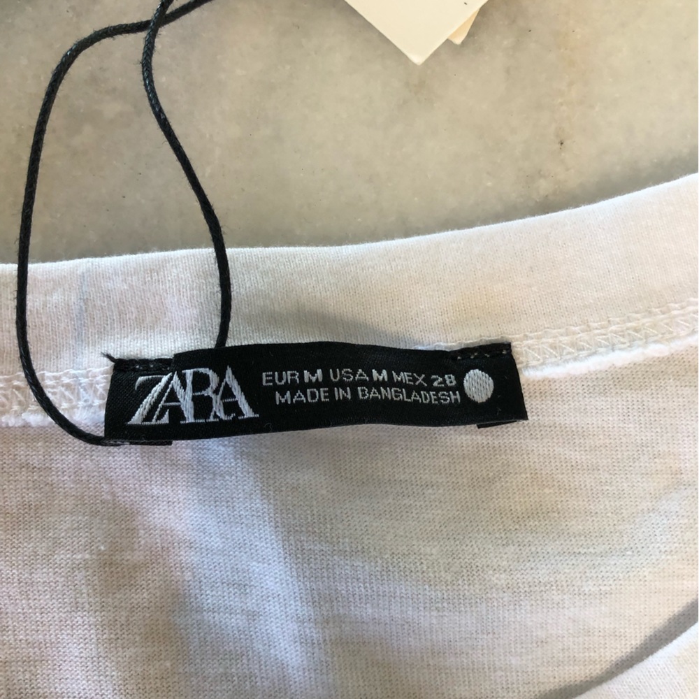 NWT Zara Mixed Poplin White Tee With Puffed Sleeves Sz M #0239 - Picture 5 of 6